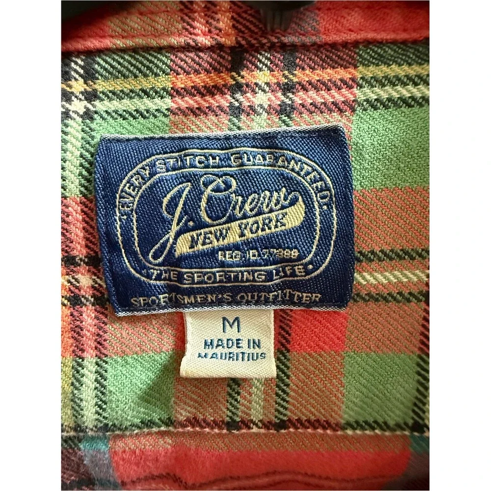 J.Crew Mens Red Green Plaid Flannel Shirt The Sporting Life‎ Cotton Medium